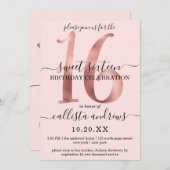 Girly Chic Imitats Rose Gold Blush Pink Sweet 16 Einladung (Vorne/Hinten)