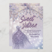 Girly chic Kleid Tropfen lilac lila glittery Invit Einladung (Vorne/Hinten)