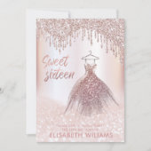 Girly chic Kleid Tropfen Rose gold glittery ombre  Einladung (Vorderseite)