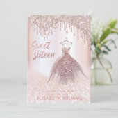 Girly chic Kleid Tropfen Rose gold glittery ombre Einladung (Stehend Vorderseite)