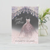 Girly chic Kleid Tropfen Rose gold glittery ombre Einladung (Stehend Vorderseite)