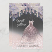 Girly chic Kleid Tropfen Rose gold glittery ombre Einladung (Vorne/Hinten)