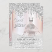 Girly chic Kleid Tropfen silber glitterfarben ombr Einladung (Vorne/Hinten)