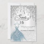 Girly chic Kleid Tropfen silber glitterfarben ombr Einladung (Vorderseite)