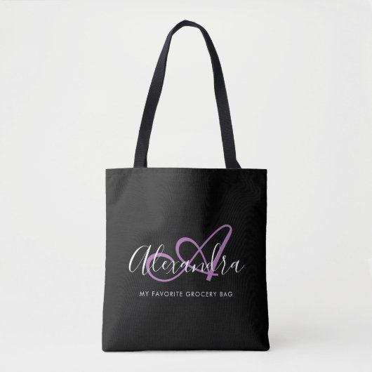 Girly Chic Lavander Elegante Script Name Monogram Tasche (Vorderseite)