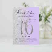 Girly Chic Lavender Silver Glitzer Ombre Sweet 16 Dankeskarte (Stehend Vorderseite)