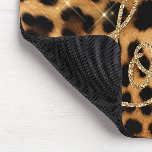 Girly Chic Leopard Gold Glitzer Liebe Mousepad (Ecke)