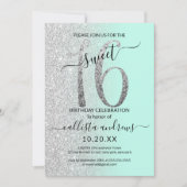 Girly Chic Mint Silver Glitzer Ombre Sweet 16 Einladung (Vorderseite)