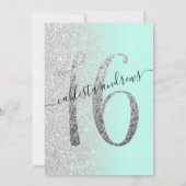 Girly Chic Mint Silver Glitzer Ombre Sweet 16 Einladung (Rückseite)