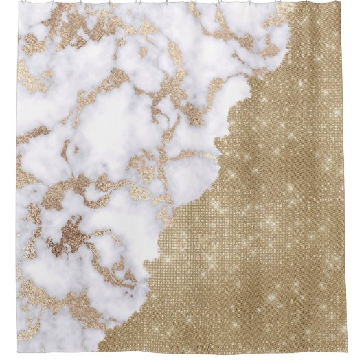 Girly Chic Modern Glam Gold Glitzer Marmormuster Duschvorhang (Vorderseite)