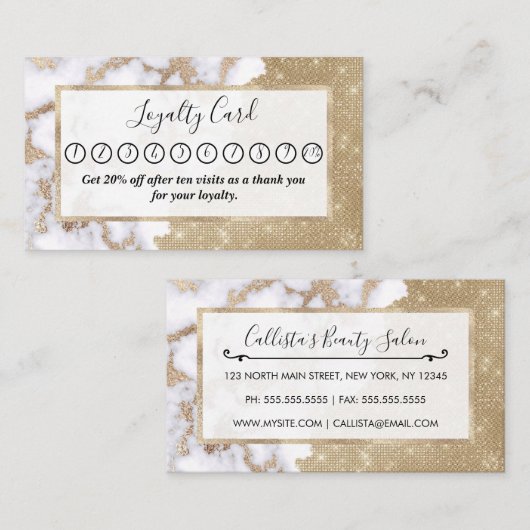Girly Chic Modern Glam Gold Glitzer Marmormuster Treuekarte (Vorne/Hinten)