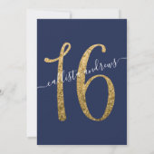 Girly Chic Navy Blue Gold Confetti Border Sweet 16 Einladung (Rückseite)