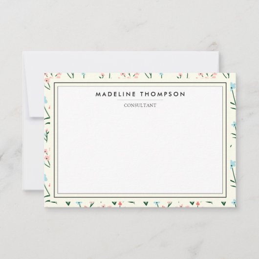 Girly Chic Pastel Pink Blue Flowers Pattern Mitteilungskarte (Vorderseite)