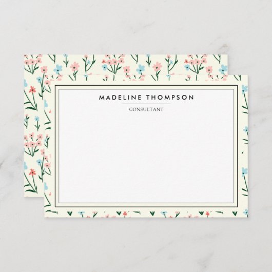 Girly Chic Pastel Pink Blue Flowers Pattern Mitteilungskarte (Vorne/Hinten)