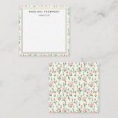 Girly Chic Pastel Pink Blue Flowers Pattern Square Mitteilungskarte (Vorne/Hinten)