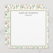 Girly Chic Pastel Pink Blue Flowers Pattern Square Mitteilungskarte (Vorne/Hinten)