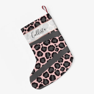 Girly Chic Pink Black Gray Leopard Cheetah Print Kleiner Weihnachtsstrumpf