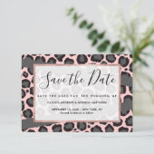 Girly Chic Pink Black Gray Leopard Cheetah Print Save The Date (Stehend Vorderseite)