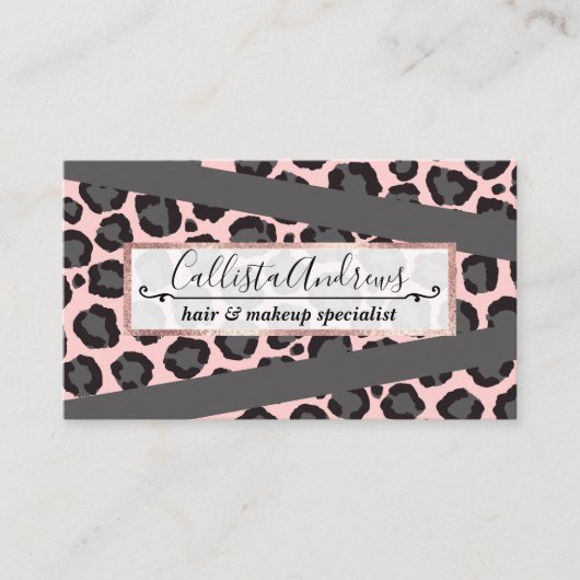 Girly Chic Pink Black Gray Leopard Cheetah Print Visitenkarte (Vorderseite)