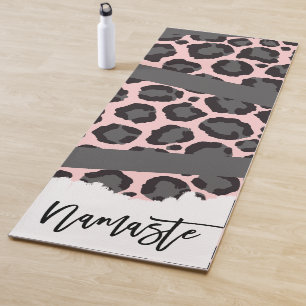 Girly Chic Pink Black Gray Leopard Cheetah Print Yogamatte