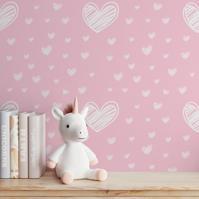 Girly Chic: Pink Doodle Herz Peel and Stick Tapete (Girly Chic: Pink Doodle Heart Peel and Stick Wallpaper)