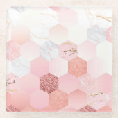 Girly Chic Pink Glitzer Marble Geometric Muster Glasuntersetzer (Vorderseite)