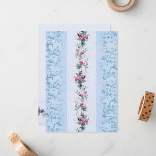 Girly Chic Pink und Blue Rose Mitteilungskarte (Vorderseite/Rückseite Beispiel)