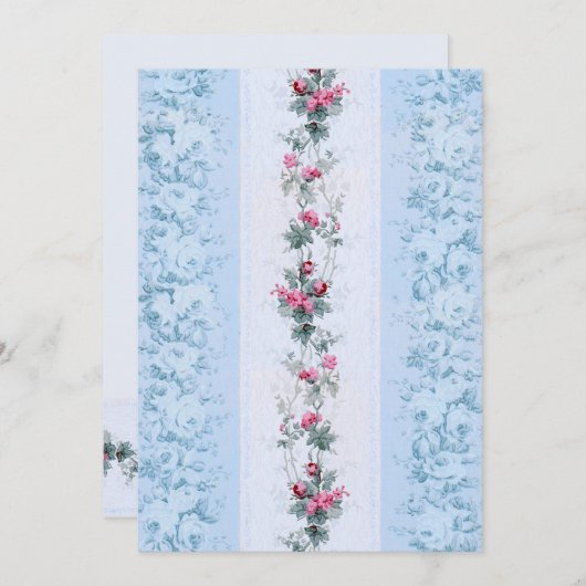 Girly Chic Pink und Blue Rose Mitteilungskarte (Vorne/Hinten)