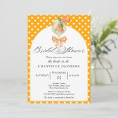Girly Chic Polka Dots Orange Bubbly Brautparty Einladung (Stehend Vorderseite)
