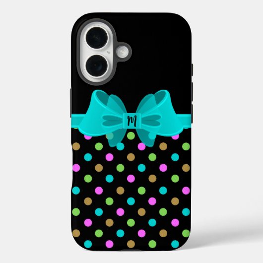 Girly Chic Retro Polka Dots Coquette Bow Monogramm Case-Mate iPhone Hülle (Rückseite)