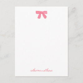 Girly Chic Rosa Schleife Individuelle Korresponden Postkarte