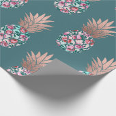 Girly Chic Rose Gold Floral Ananas Aquamarin Green Geschenkpapier (Ecke)