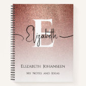Girly Chic Rose Gold Glitzer Elegante Mit Monogram Notizblock (Vorderseite)