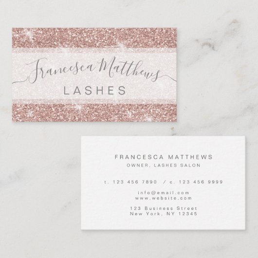 Girly Chic Rose Gold Glitzer Lashes Visitenkarte (Vorne/Hinten)