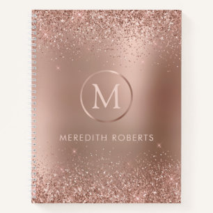 Girly Chic Rose Gold Glitzer Metallic Monogram Notizblock