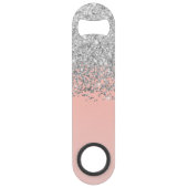 Girly Chic Silver Confetti Pink Gradient Monogram Speed Flaschenöffner (Rückseite)