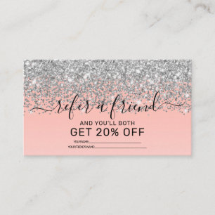Girly Chic Silver Confetti Pink Gradient Ombre Empfehlungskarte