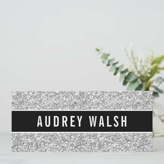 Girly Chic Silver Sequin Black Gift Certificate Einladung (Stehend Vorderseite)