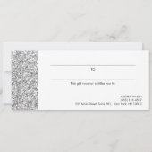 Girly Chic Silver Sequin Black Gift Certificate Einladung (Rückseite)