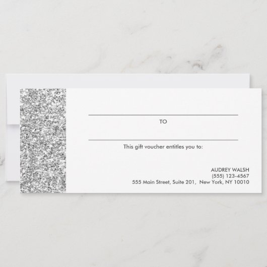 Girly Chic Silver Sequin Black Gift Certificate Einladung (Rückseite)