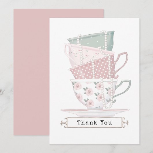 Girly Chic Teacup Stack and Pearls Danke Karte (Vorne/Hinten)
