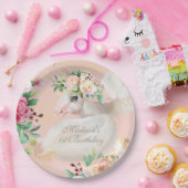 Girly Chic Watercolor Blumenhorn Personalisiert Pappteller (Party)