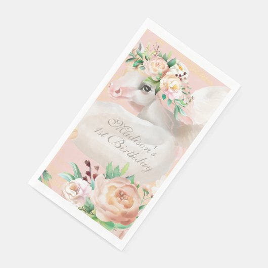 Girly Chic Watercolor Blumenhorn Personalisiert Serviette (Ecke)