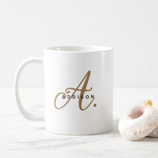 Girly Chic White Gold Script Monogram Kaffeetasse (Mit Donut)