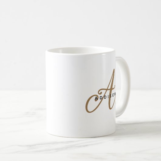 Girly Chic White Gold Script Monogram Kaffeetasse (VorderseiteRechts)