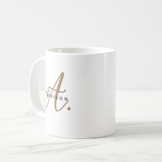 Girly Chic White Gold Script Monogram Kaffeetasse (Vorderseite Links)