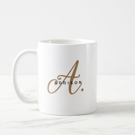 Girly Chic White Gold Script Monogram Kaffeetasse (Links)