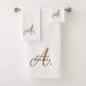Girly Chic White Gold Script Monogram Typografie Badhandtuch Set (Insitu)