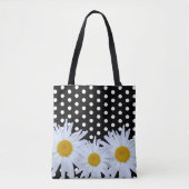 Girly Chic White Polka Dots Black Daisy Tasche (Vorderseite)