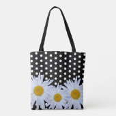 Girly Chic White Polka Dots Black Daisy Tasche (Rückseite)